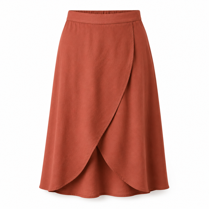 Crescent-Panel Midi Skirt
