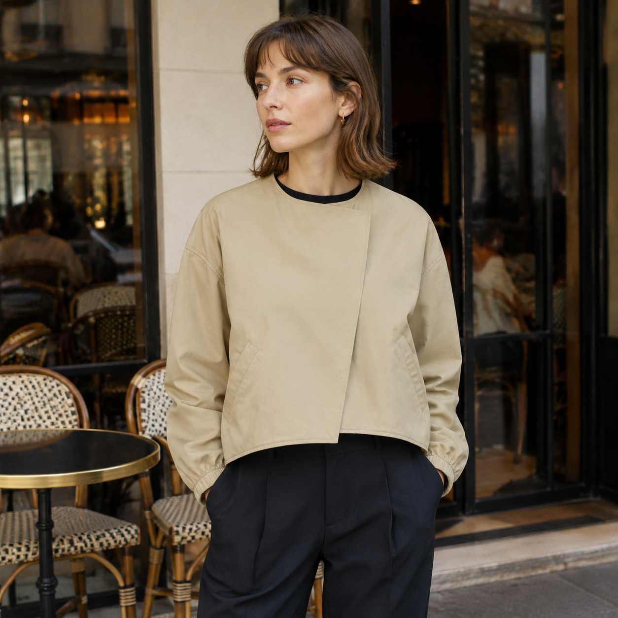 Curve-Hem Cropped Jacket