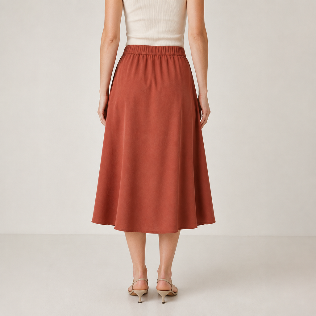Crescent-Panel Midi Skirt