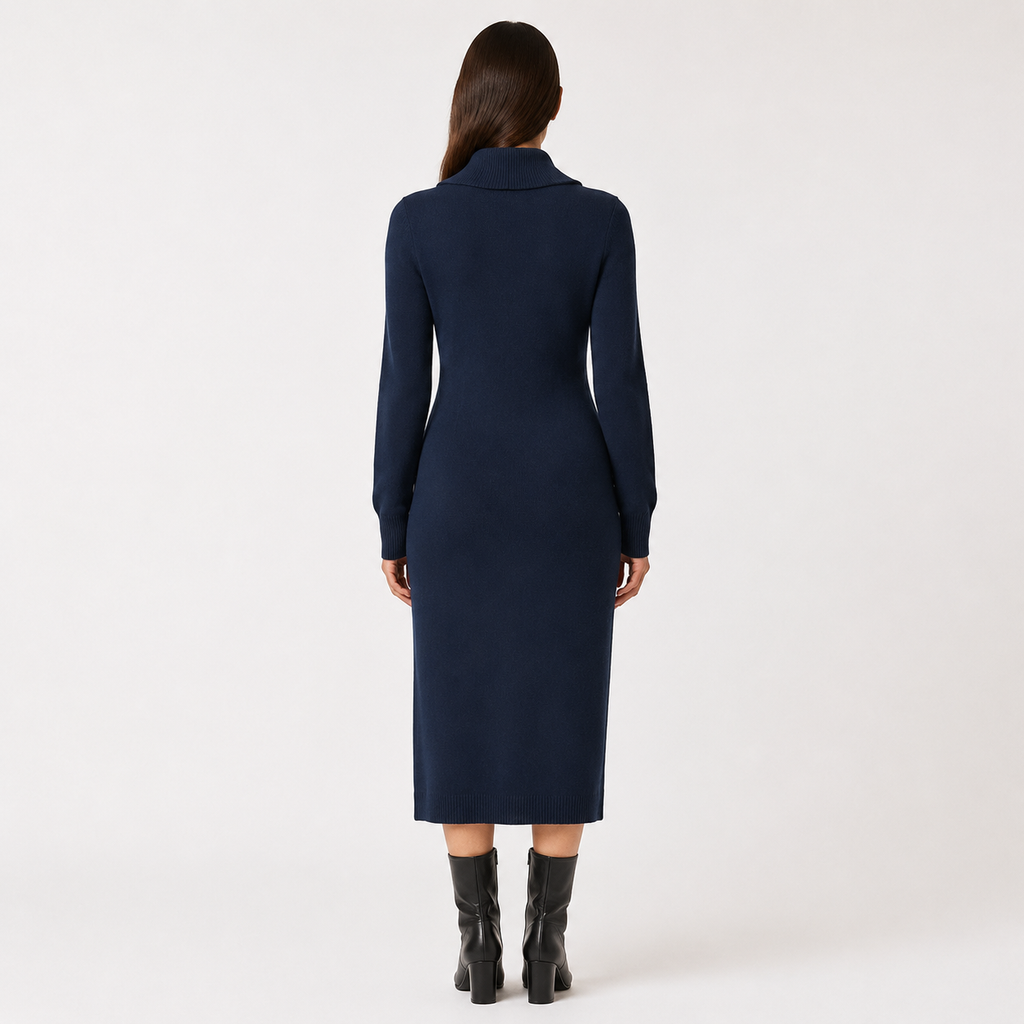 Fold-Collar Knit Dress
