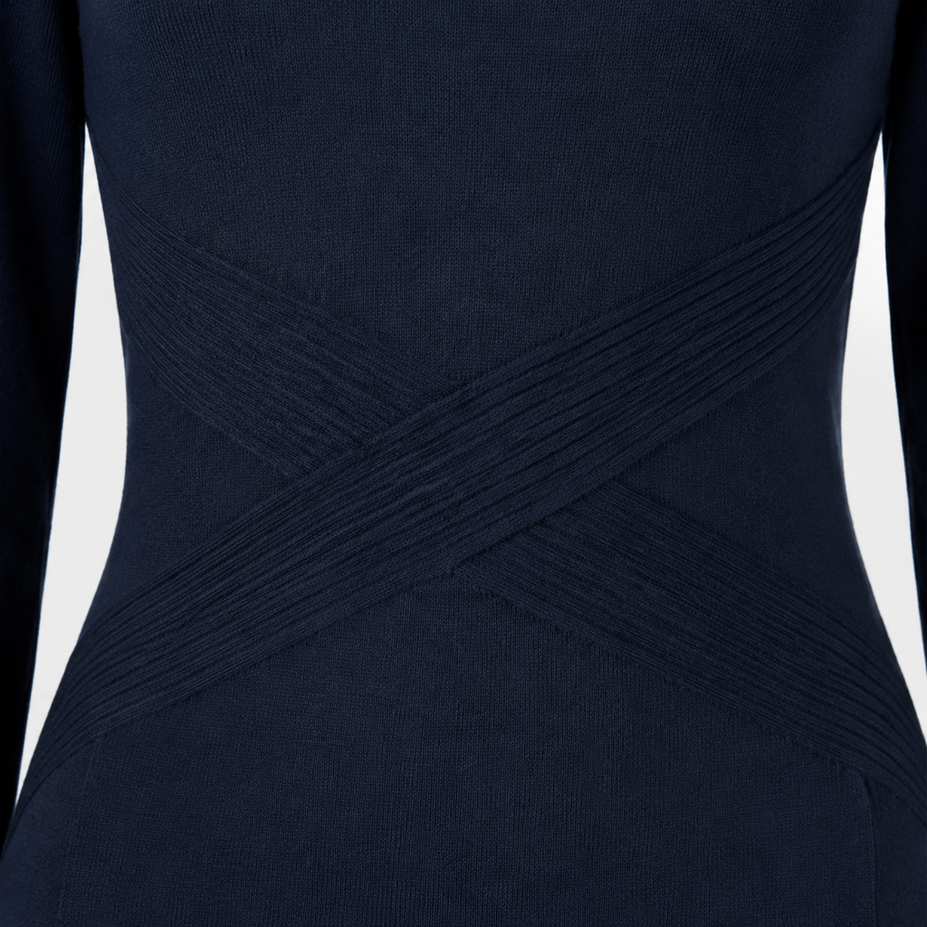 Fold-Collar Knit Dress