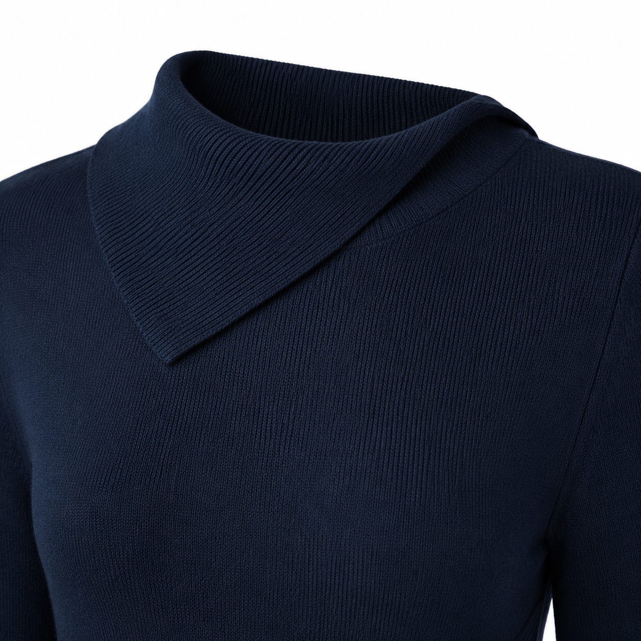 Fold-Collar Knit Dress