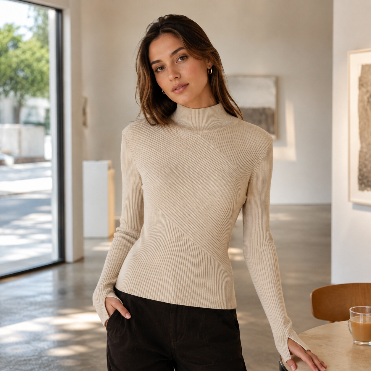 Ribline Mock-Neck Top