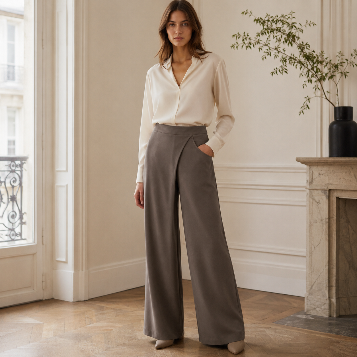 Drift-Pleat Wide-Leg Trousers
