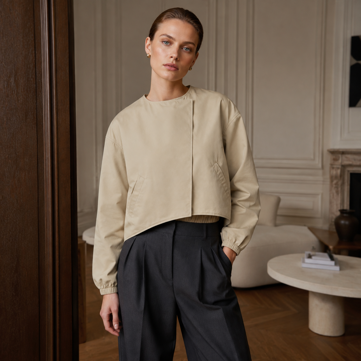 Curve-Hem Cropped Jacket